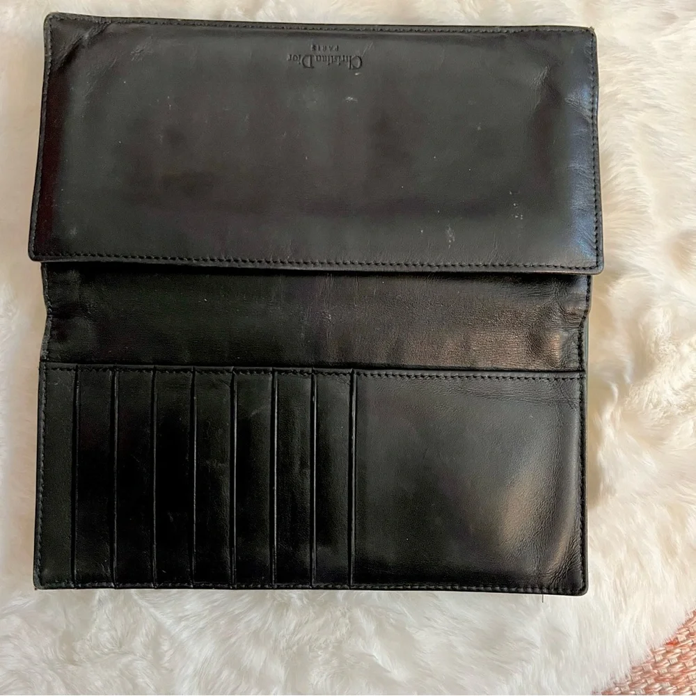 Christian Dior Trotter Long Wallet Bifold Black Canvas Leather